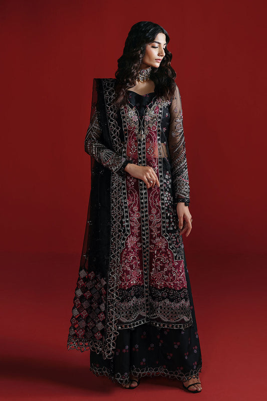 Black & Deep Red Organza 3-Piece Suit | Ramsha E-303 – View 1