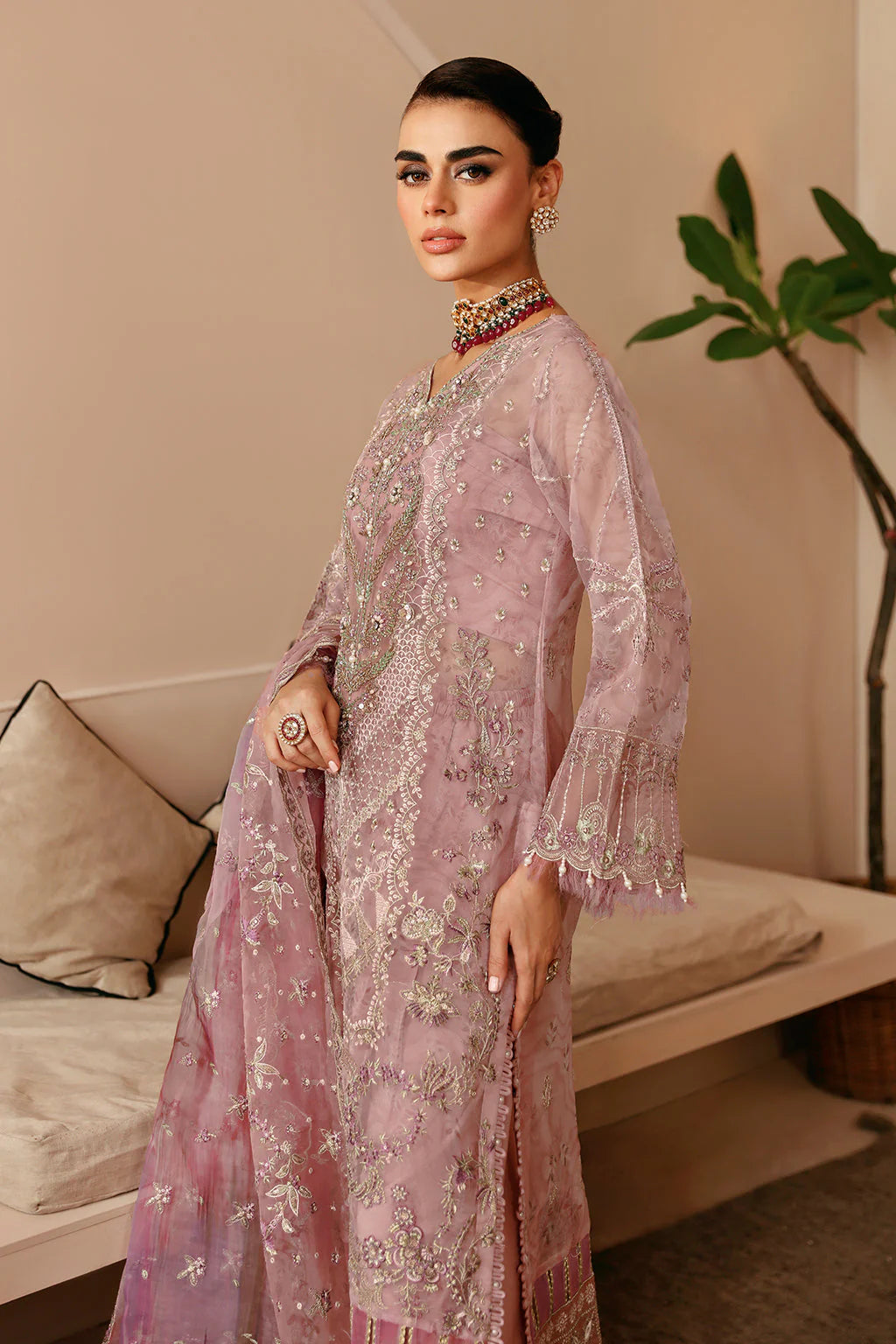 Pink Organza Gown Suit | Ramsha E-206 – View 1