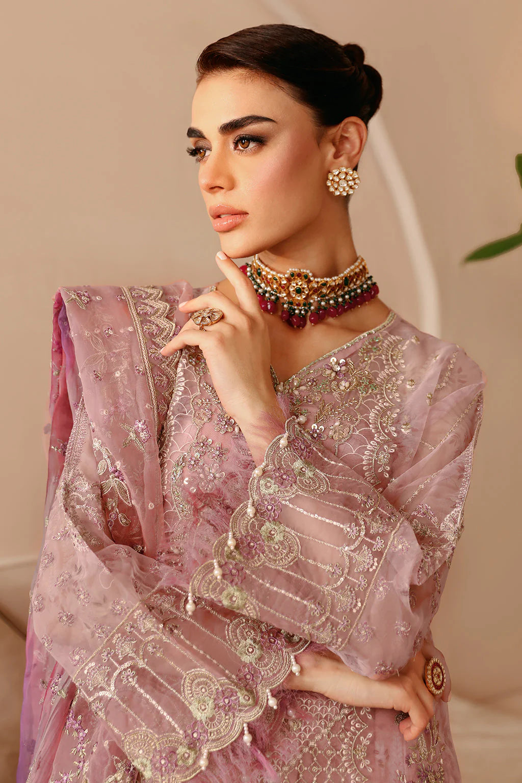Pink Organza Gown Suit | Ramsha E-206 – View 6