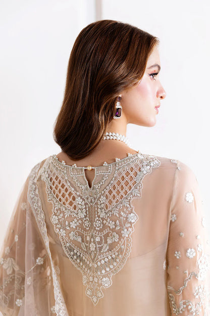 Beige Embroidered Chiffon 3-Piece Suit | Organza Lace & Net Dupatta – Readymade Pakistani Semi-Formal Dress UK | Arzoo U-201 - View 5
