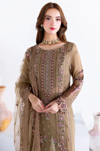 Brown Embroidered Chiffon 3-Piece Suit | Organza Lace & Net Dupatta – Ready to Wear Pakistani Semi-Formal Dress UK | Arzoo U-210 - View 5