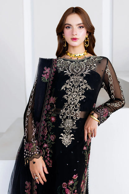 Black Embroidered Chiffon 3-Piece Suit | Organza Lace & Net Dupatta – Stitched Pakistani Semi-Formal Dress UK | Arzoo U-204 - View 2