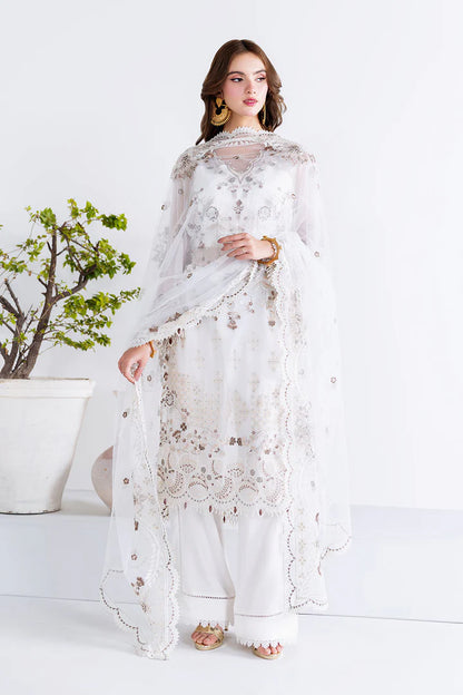 White Embroidered Chiffon 3-Piece Suit | Organza Lace & Net Dupatta – Stitched Pakistani Semi-Formal Dress UK | Arzoo U-205 - View 5