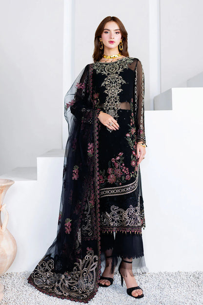 Black Embroidered Chiffon 3-Piece Suit | Organza Lace & Net Dupatta – Stitched Pakistani Semi-Formal Dress UK | Arzoo U-204 - View 3