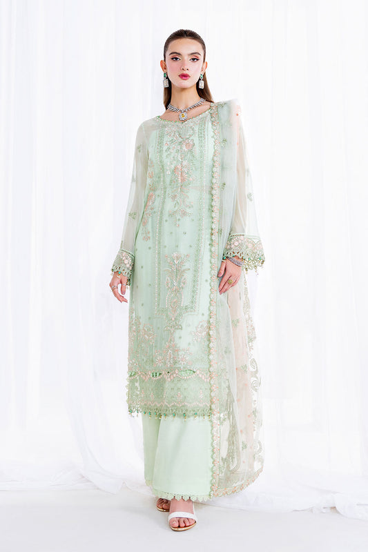 Tea Green Embroidered Chiffon 3-Piece Suit | Organza Lace & Net Dupatta – Stitched Pakistani Semi-Formal Dress UK | Arzoo U-207 - View 1