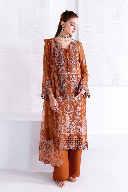 Rust Orange Embroidered Chiffon 3-Piece Suit | Organza Lace & Net Dupatta – Ready to Wear Pakistani Semi-Formal Dress UK | Arzoo U-208 - View 2