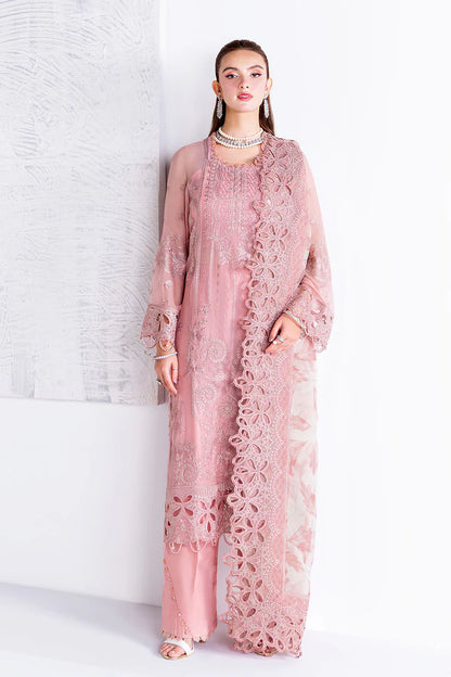 Pink Embroidered Chiffon 3-Piece Suit | Organza Lace & Net Dupatta – Readymade Pakistani Semi-Formal Dress UK | Arzoo U-203 - View 1