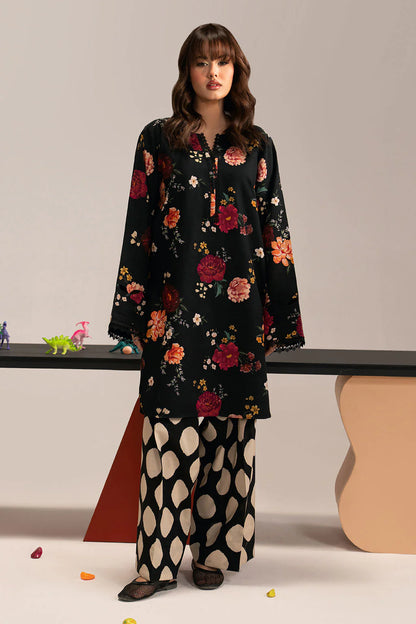 Black Floral Printed Lawn 2-Piece Set | Kurta Shirt & Matching Trouser – Stitched Pakistani Everyday Casual Wear UK | Basic Prints AB-205 - View 5