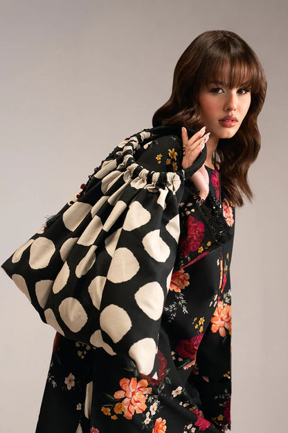 Black Floral Printed Lawn 2-Piece Set | Kurta Shirt & Matching Trouser – Stitched Pakistani Everyday Casual Wear UK | Basic Prints AB-205 - View 4