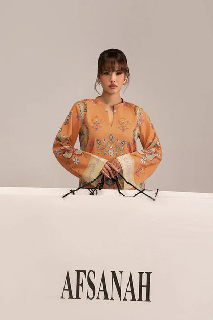 Orange Floral Printed Lawn 2-Piece Set | Kurta Shirt & Cream Trouser – Ready to Wear Pakistani Everyday Casual Wear UK | Basic Prints AB-212 - View 3