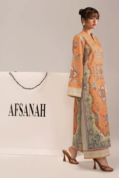 Orange Floral Printed Lawn 2-Piece Set | Kurta Shirt & Cream Trouser – Ready to Wear Pakistani Everyday Casual Wear UK | Basic Prints AB-212 - View 6