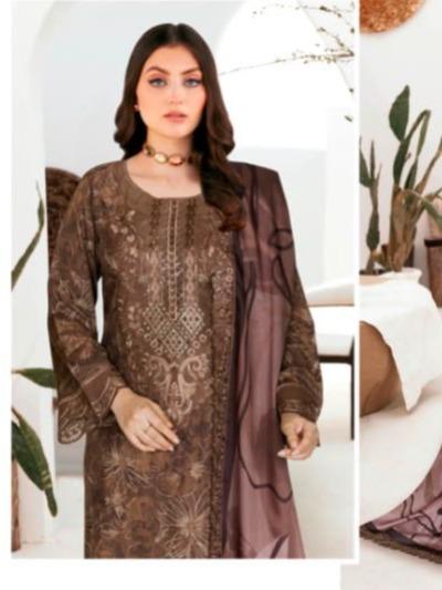 Mocha Coffee Brown Printed Raw Silk 3-Piece Suit Riwaj J-614
