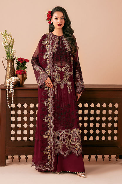 Deep Red Embroidered Chiffon 3-Piece Suit | Organza Border & Chiffon Dupatta – Stitched Pakistani Semi-Formal Dress UK | Dastak Vol 3 Q-303 - Image 10