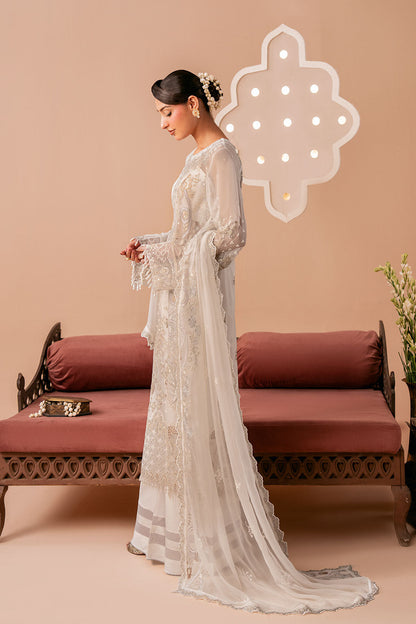 Ivory White Embroidered Chiffon 3-Piece Suit | Organza Border & Chiffon Dupatta – Stitched Pakistani Semi-Formal Dress UK | Dastak Vol 3 Q-302 - Image 6