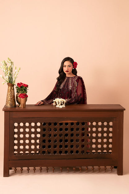 Deep Red Embroidered Chiffon 3-Piece Suit | Organza Border & Chiffon Dupatta – Stitched Pakistani Semi-Formal Dress UK | Dastak Vol 3 Q-303 - Image 4
