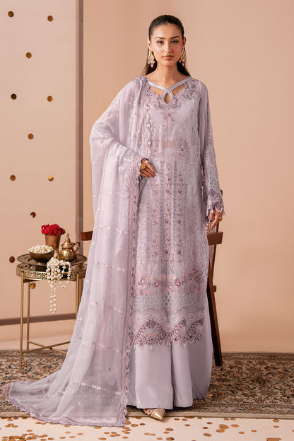 Lilac Embroidered Chiffon 3-Piece Suit | Organza Border & Chiffon Dupatta – Stitched Pakistani Semi-Formal Dress UK | Dastak Vol 3 Q-308 - Image 1