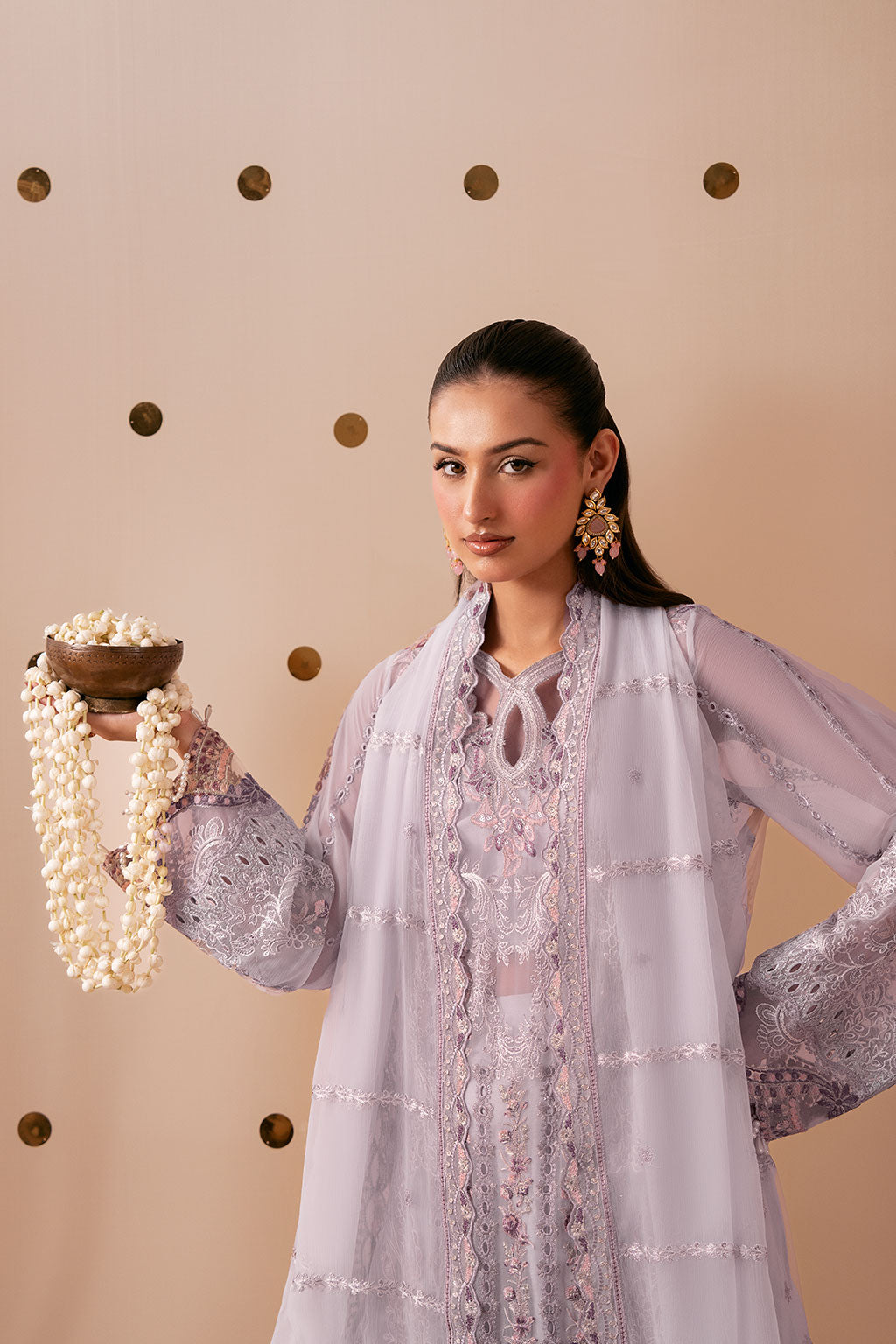 Lilac Embroidered Chiffon 3-Piece Suit | Organza Border & Chiffon Dupatta – Stitched Pakistani Semi-Formal Dress UK | Dastak Vol 3 Q-308 - Image 3