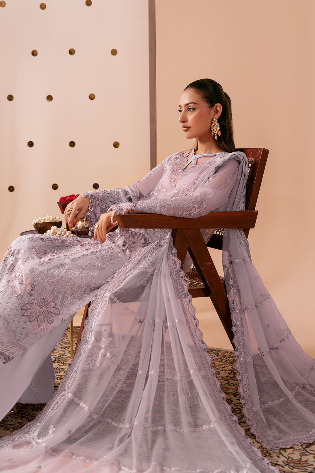 Lilac Embroidered Chiffon 3-Piece Suit | Organza Border & Chiffon Dupatta – Stitched Pakistani Semi-Formal Dress UK | Dastak Vol 3 Q-308 - Image 4
