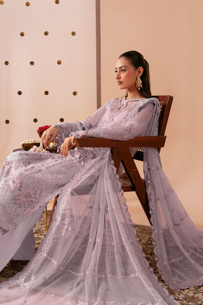 Lilac Embroidered Chiffon 3-Piece Suit | Organza Border & Chiffon Dupatta – Stitched Pakistani Semi-Formal Dress UK | Dastak Vol 3 Q-308 - Image 4