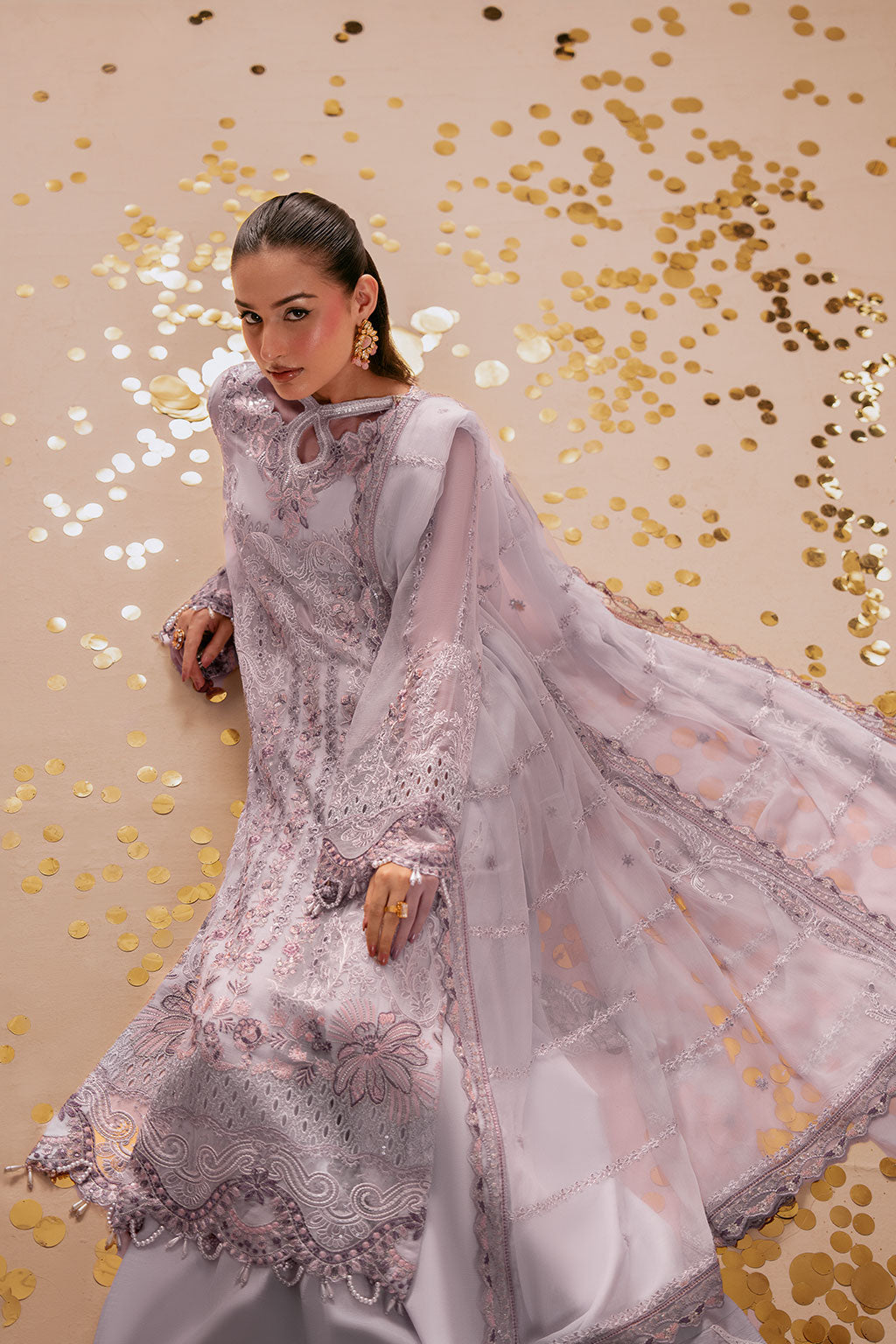 Lilac Embroidered Chiffon 3-Piece Suit | Organza Border & Chiffon Dupatta – Stitched Pakistani Semi-Formal Dress UK | Dastak Vol 3 Q-308 - Image 5