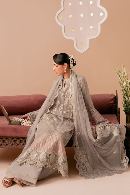 Light Brown Embroidered Chiffon 3-Piece Suit | Organza Border & Chiffon Dupatta – Stitched Pakistani Semi-Formal Dress UK | Dastak Vol 3 Q-304 - Image 4