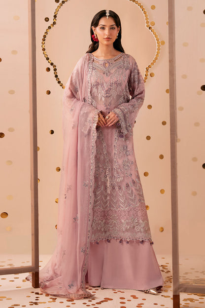 Pink Embroidered Chiffon 3-Piece Suit | Organza Border & Chiffon Dupatta – Stitched Pakistani Semi-Formal Dress UK | Dastak Vol 3 Q-305 - Image 1