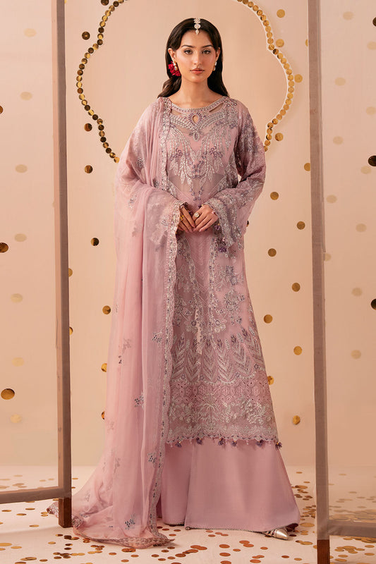 Pink Embroidered Chiffon 3-Piece Suit | Organza Border & Chiffon Dupatta – Stitched Pakistani Semi-Formal Dress UK | Dastak Vol 3 Q-305 - Image 1