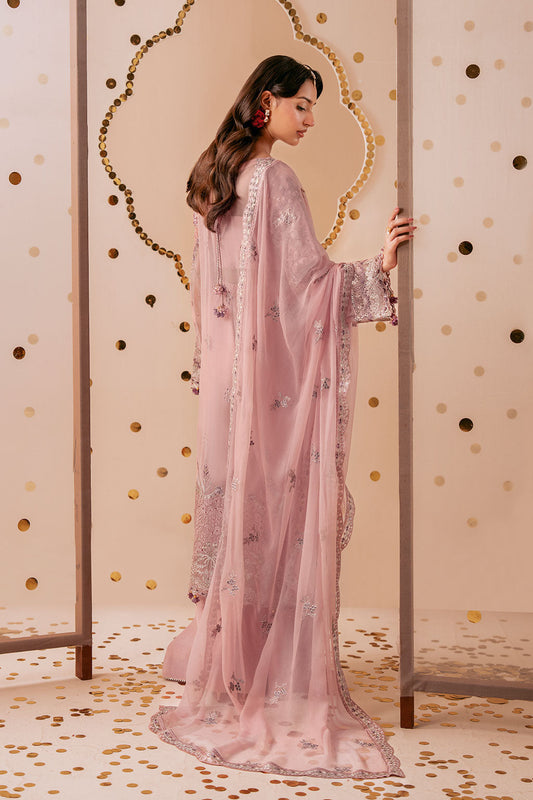 Pink Embroidered Chiffon 3-Piece Suit | Organza Border & Chiffon Dupatta – Stitched Pakistani Semi-Formal Dress UK | Dastak Vol 3 Q-305 - Image 2