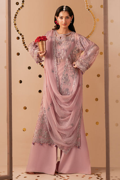 Pink Embroidered Chiffon 3-Piece Suit | Organza Border & Chiffon Dupatta – Stitched Pakistani Semi-Formal Dress UK | Dastak Vol 3 Q-305 - Image 6