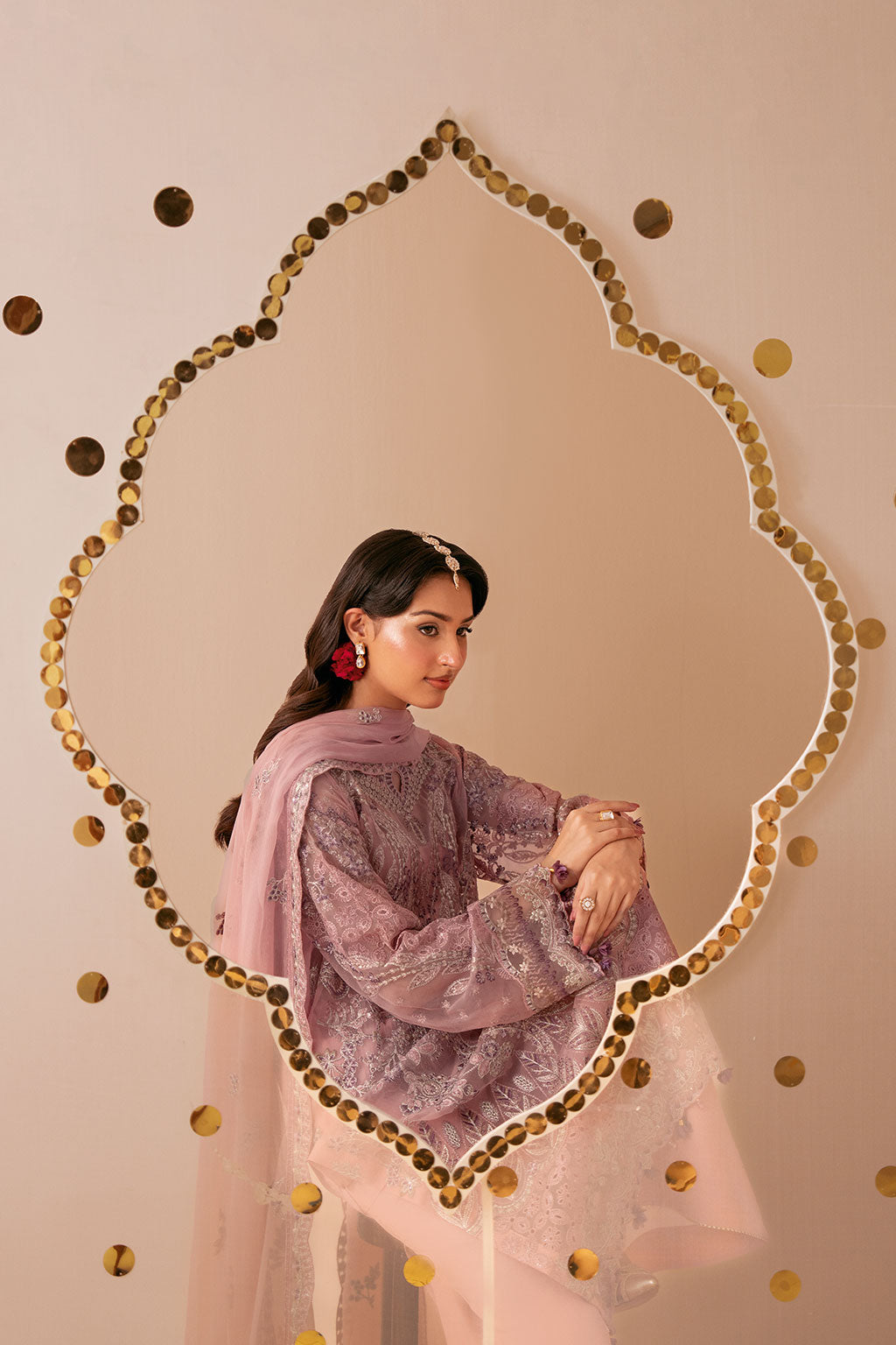 Pink Embroidered Chiffon 3-Piece Suit | Organza Border & Chiffon Dupatta – Stitched Pakistani Semi-Formal Dress UK | Dastak Vol 3 Q-305 - Image 7