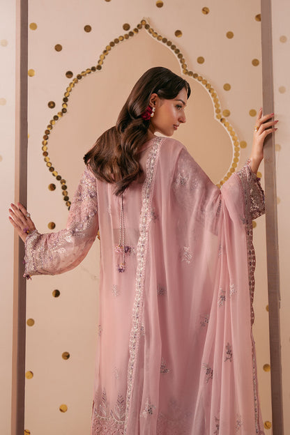 Pink Embroidered Chiffon 3-Piece Suit | Organza Border & Chiffon Dupatta – Stitched Pakistani Semi-Formal Dress UK | Dastak Vol 3 Q-305 - Image 8