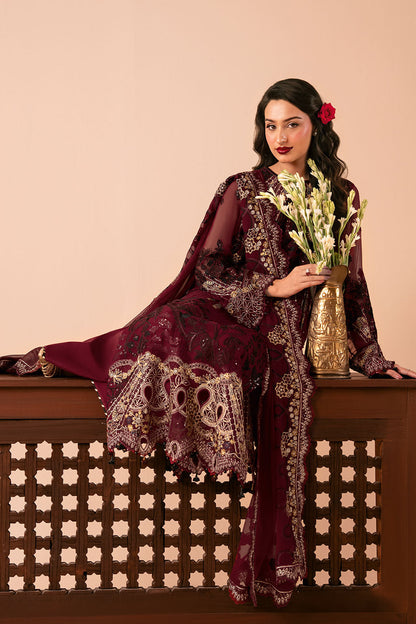 Deep Red Embroidered Chiffon 3-Piece Suit | Organza Border & Chiffon Dupatta – Stitched Pakistani Semi-Formal Dress UK | Dastak Vol 3 Q-303 - Image 8