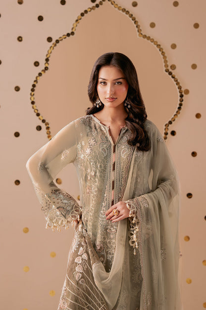 Beige Chiffon 3-Piece Suit | Dastak Q-307 – View 7