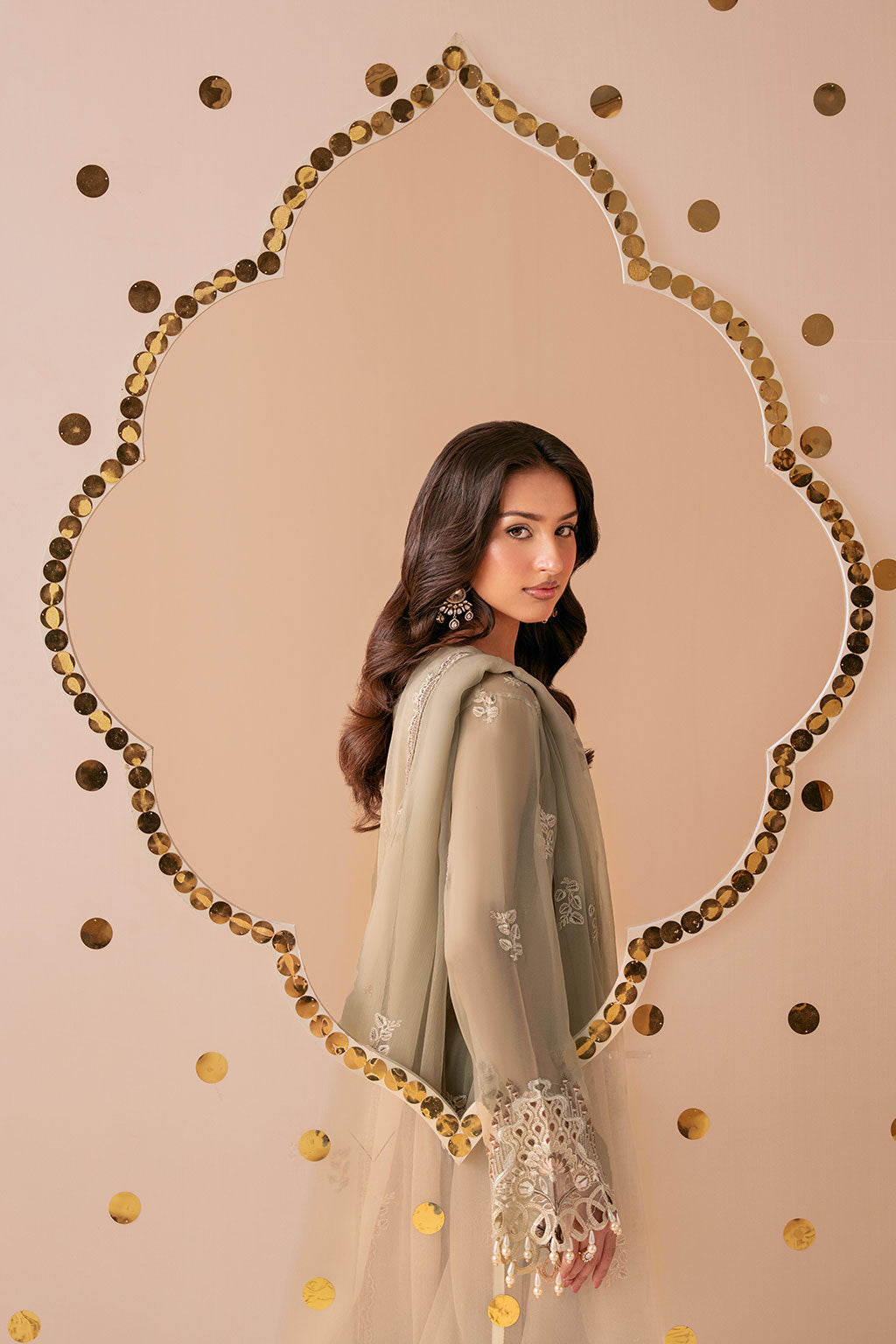 Beige Chiffon 3-Piece Suit | Dastak Q-307 – View 6