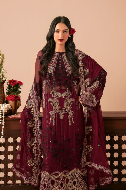Deep Red Embroidered Chiffon 3-Piece Suit | Organza Border & Chiffon Dupatta – Stitched Pakistani Semi-Formal Dress UK | Dastak Vol 3 Q-303 - Image 9