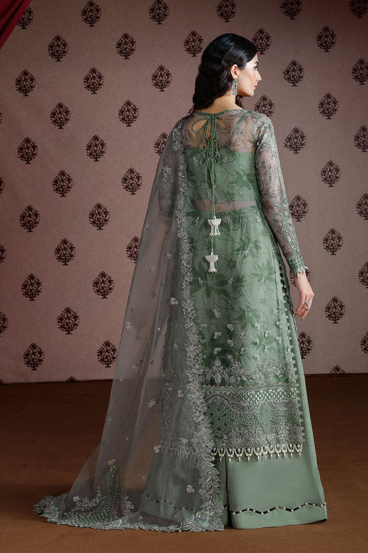 Mint Green Embroidered Organza 3-Piece Suit | Raw Silk Trouser & Organza Dupatta – Stitched Pakistani Formal Wear UK | Ramsha Festive E-301 - View 2