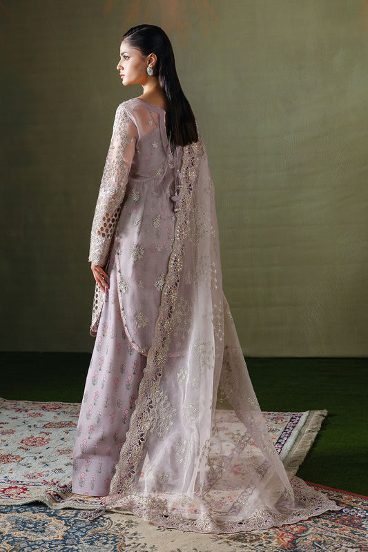 Grey Lilac Embroidered Organza 3-Piece Suit | Raw Silk Trouser & Organza Dupatta – Readymade Pakistani Partywear UK | Ramsha Festive E-308 - View 2