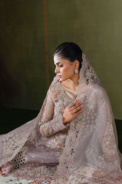 Grey Lilac Embroidered Organza 3-Piece Suit | Raw Silk Trouser & Organza Dupatta – Readymade Pakistani Partywear UK | Ramsha Festive E-308 - View 3