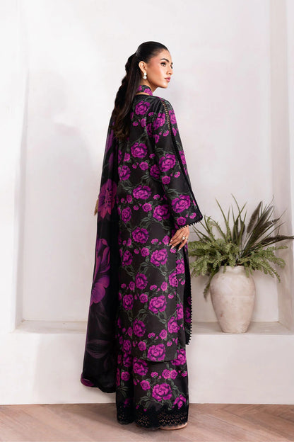 Black & Purple Digital Printed Shamoz Silk 3-Piece Suit | Matching Trouser & Silk Dupatta – Stitched Pakistani Semi-Formal Dress UK | AR-202 - View 4