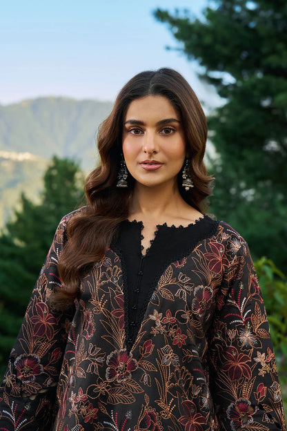 Black Floral Woven Viscose 3-Piece Suit | Red Border Chiffon Dupatta & Trouser – Ready to Wear Pakistani Winter Dress UK | Viscose Vol 7 J-705 - View 4