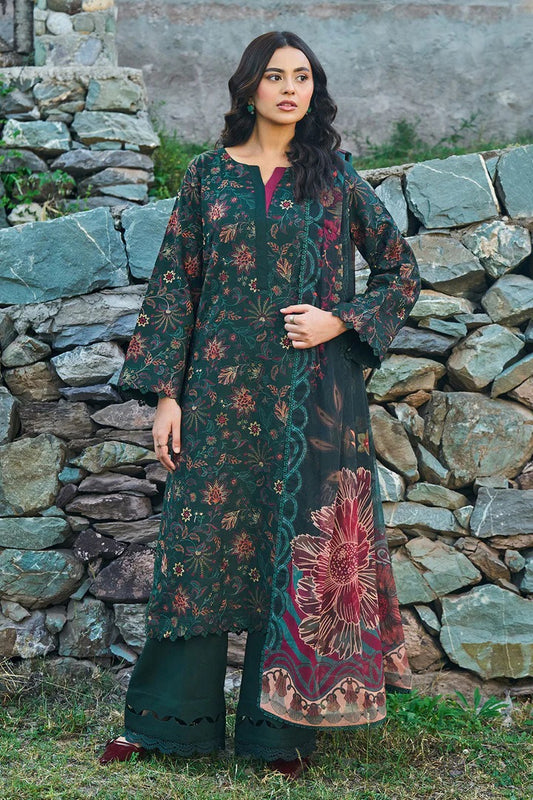 Green Digital Printed Floral Viscose 3-Piece Suit | Scalloped Border & Chiffon Dupatta – Readymade Pakistani Winter Dress UK | Viscose Vol 7 J-703 - View 1