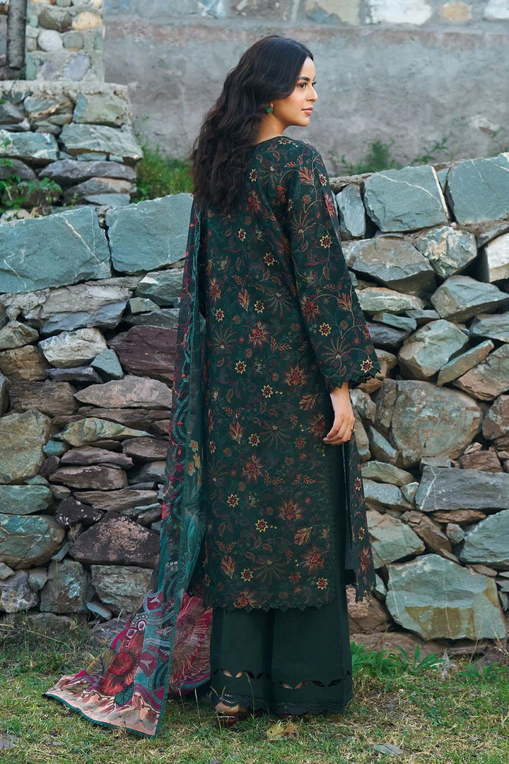 Green Digital Printed Floral Viscose 3-Piece Suit | Scalloped Border & Chiffon Dupatta – Readymade Pakistani Winter Dress UK | Viscose Vol 7 J-703 - View 2