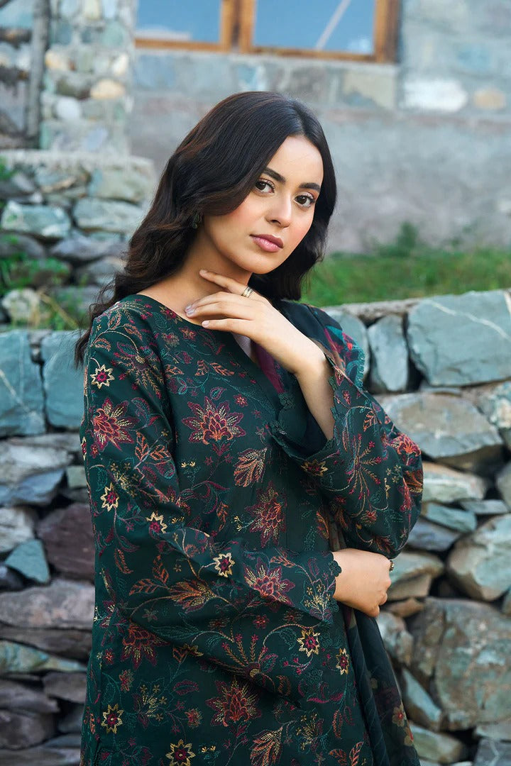 Green Digital Printed Floral Viscose 3-Piece Suit | Scalloped Border & Chiffon Dupatta – Readymade Pakistani Winter Dress UK | Viscose Vol 7 J-703 - View 4