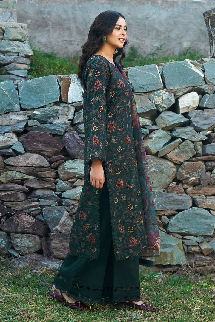 Green Digital Printed Floral Viscose 3-Piece Suit | Scalloped Border & Chiffon Dupatta – Readymade Pakistani Winter Dress UK | Viscose Vol 7 J-703 - View 5