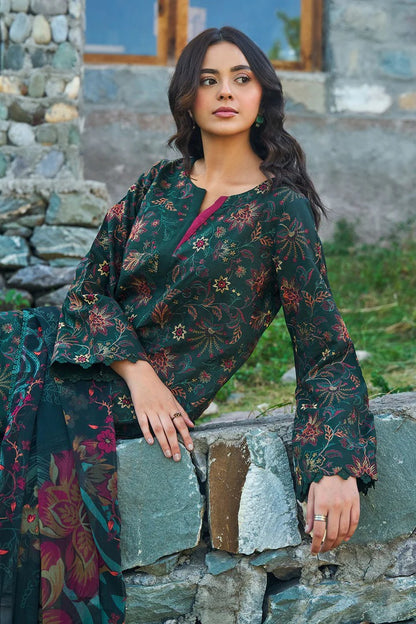 Green Digital Printed Floral Viscose 3-Piece Suit | Scalloped Border & Chiffon Dupatta – Readymade Pakistani Winter Dress UK | Viscose Vol 7 J-703 - View 6