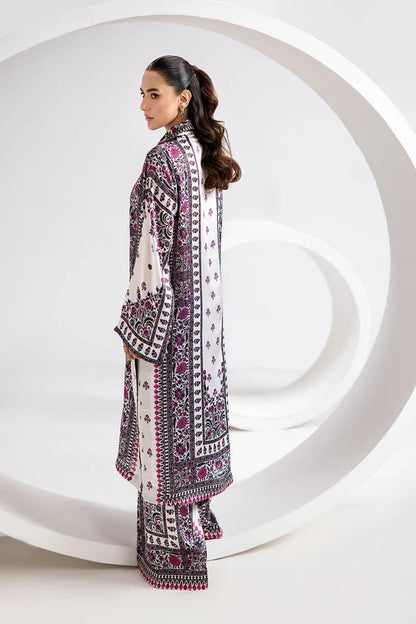 White Digital Printed Silk 2-Piece Co-ord Set | Kurta & Straight Pants – Stitched Pakistani Casual Chic UK | AP-103 - View 5
