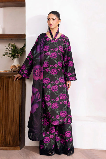 Black & Purple Digital Printed Shamoz Silk 3-Piece Suit | Matching Trouser & Silk Dupatta – Stitched Pakistani Semi-Formal Dress UK | AR-202 - View 1