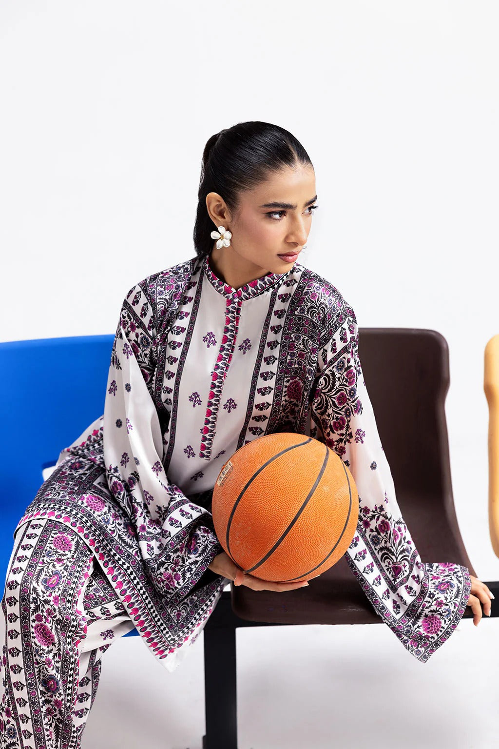 White Digital Printed Silk 2-Piece Co-ord Set | Shirt & Straight Pants – Readymade Pakistani Casual Chic UK | AP-113 - View 4