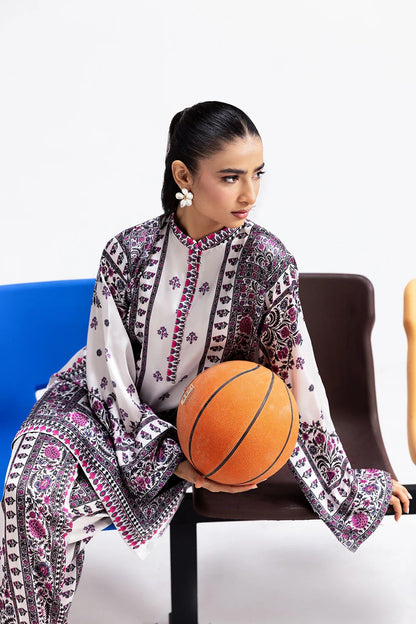 White Digital Printed Silk 2-Piece Co-ord Set | Shirt & Straight Pants – Readymade Pakistani Casual Chic UK | AP-113 - View 4