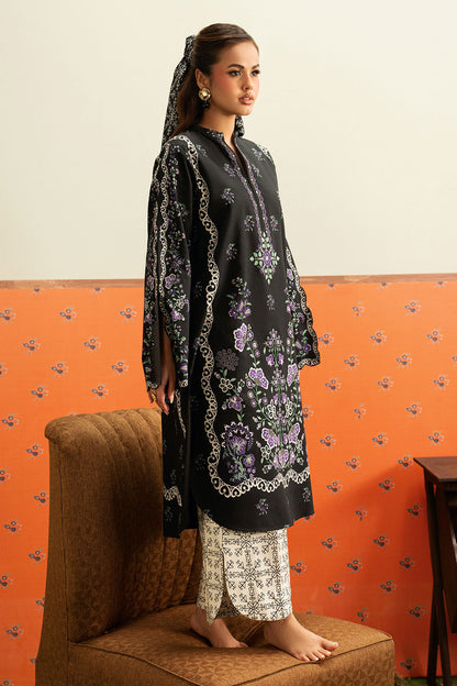 Black Floral Printed Lawn 2-Piece Set | Kurta Shirt & Cream Trouser – Ready to Wear Pakistani Everyday Casual Wear UK | Basic Prints AB-402 - View 7